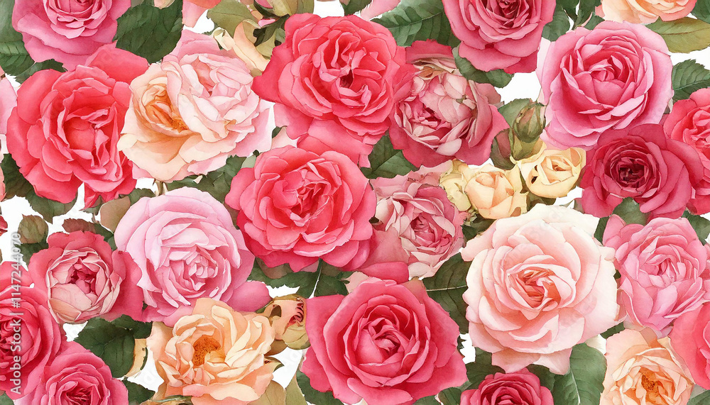 Rose flowers background. Floral seamless pattern. drawing with watercolor style illustration Rose flowers background. Floral seamless pattern. drawing with watercolor style illustration