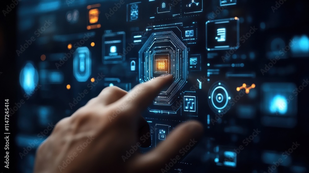 Human hands touching electronic screens, concept of artificial intelligence Human hands touching electronic screens, concept of artificial intelligence