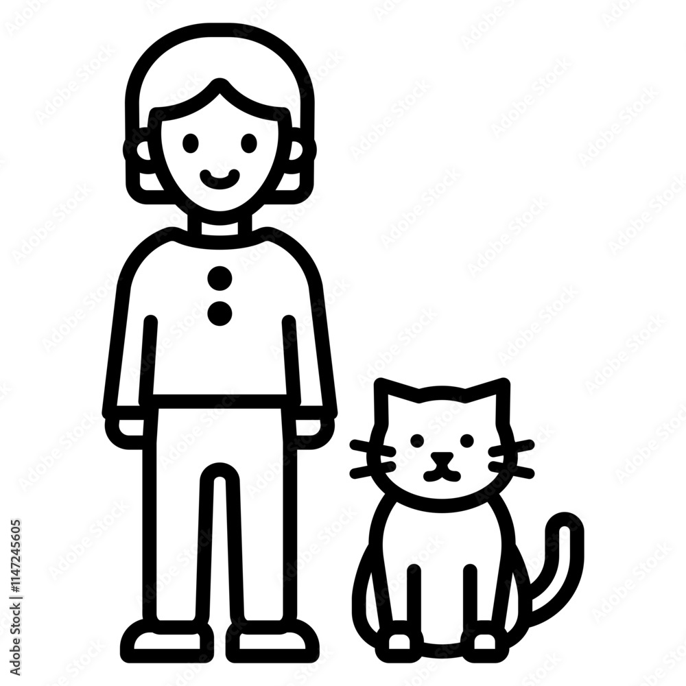 고양이와 여자아이 아이콘 고양이와 여자아이 아이콘
