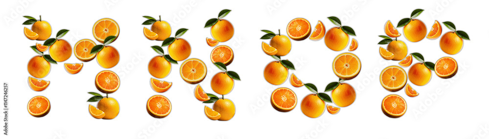 Letters M, N, O, P made from oranges Letters M, N, O, P made from oranges