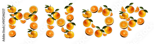 Letters M, N, O, P made from oranges