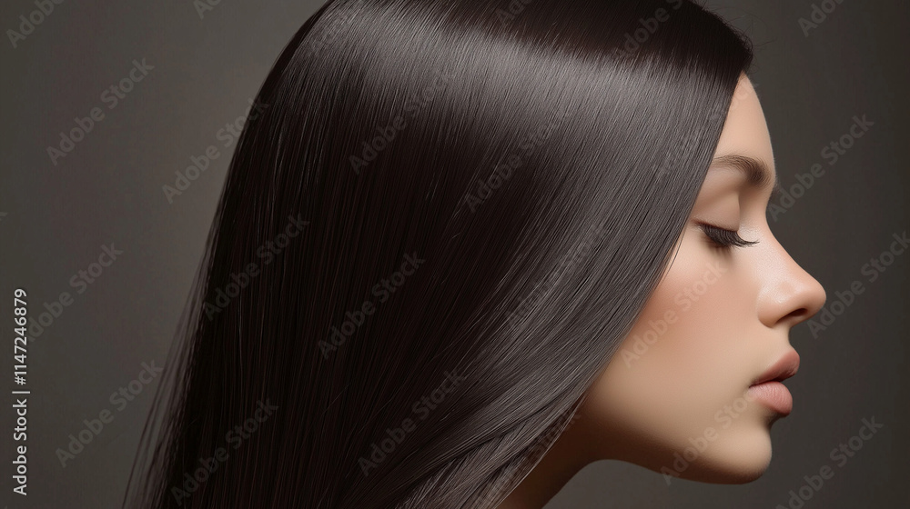 Obraz premium portrait of a young woman with long hair , girl with long black hairstyle