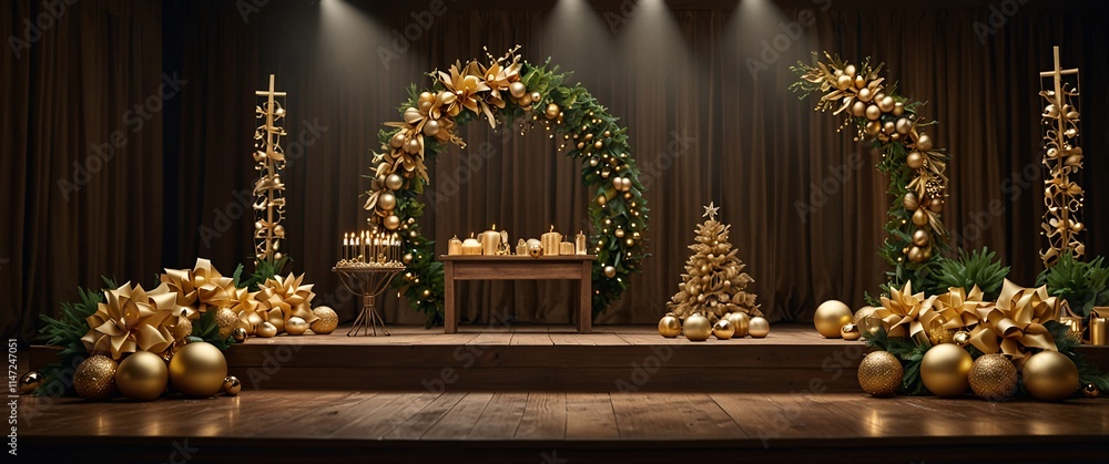 Fototapeta premium Golden Christmas Ceremony Setup 