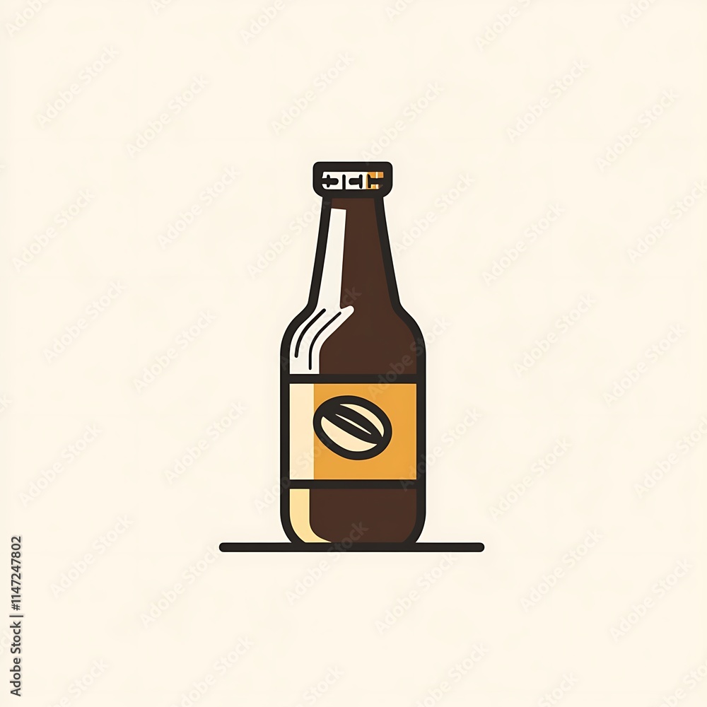 Brown Bottle with Coffee Bean Logo on Cream Background Brown Bottle with Coffee Bean Logo on Cream Background