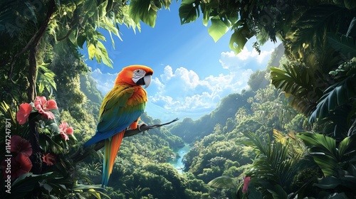 Colorful Parrot in Lush Tropical Setting