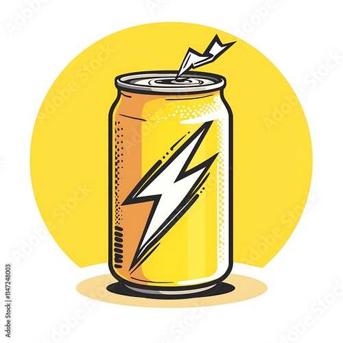 Vibrant Yellow Energy Drink Can with Lightning Bolt Design