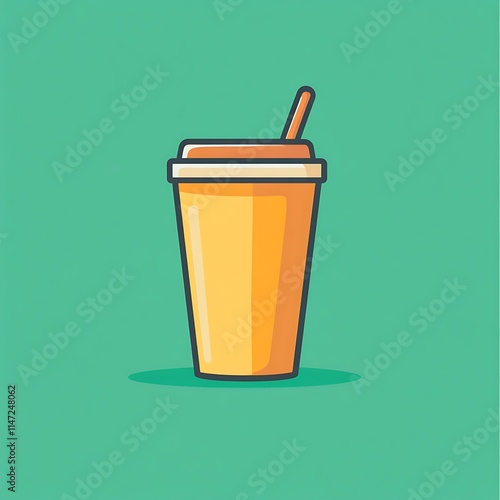 Cartoon Style Beverage Cup with Straw on a Bright Background