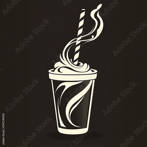Retro Style Illustration of Delicious Milkshake with Straw