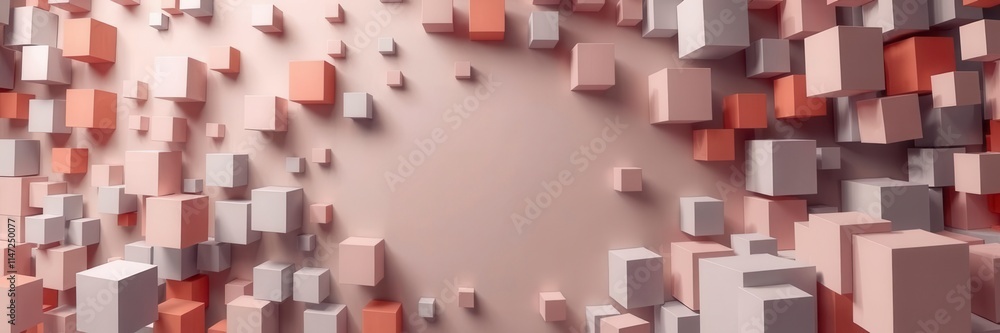 Fototapeta premium 3D surreal abstract white cube pattern design background, shifted, geometric