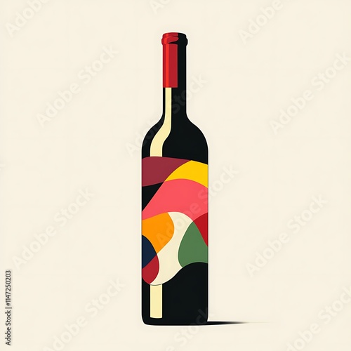 Colorful Abstract Wine Bottle Design with Artistic Shapes and Patterns