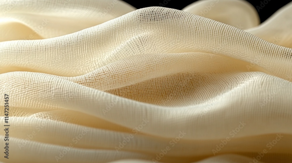 Draped beige fabric with soft waves and texture. Draped beige fabric with soft waves and texture.