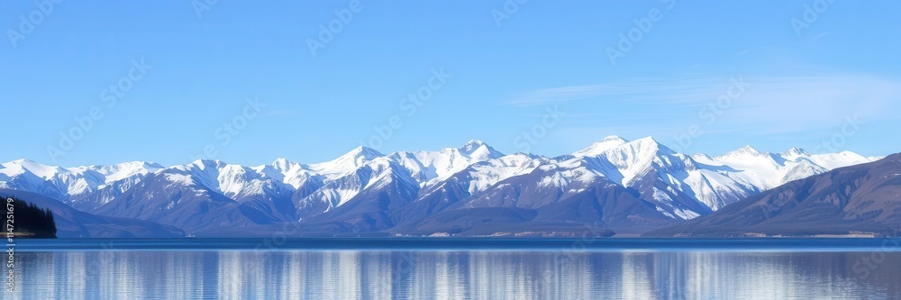 A breathtaking view of snow-capped mountains against a clear blue sky reflected in a tranquil lake, beauty, snowy, mountains A breathtaking view of snow-capped mountains against a clear blue sky reflected in a tranquil lake, beauty, snowy, mountains