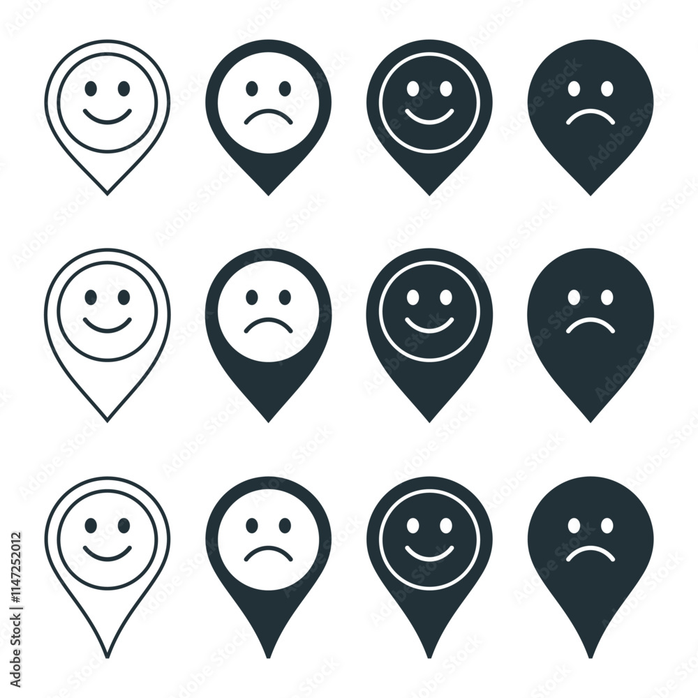 Happy sad pin location. illustration vector Happy sad pin location. illustration vector