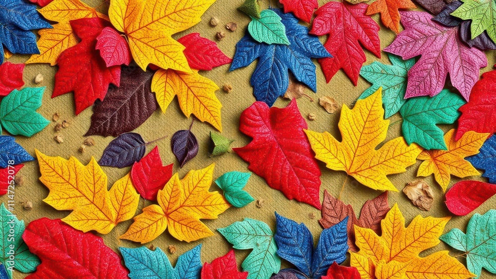 Dry orange metallic leaves on violet background, botanical, colorful, fall Dry orange metallic leaves on violet background, botanical, colorful, fall