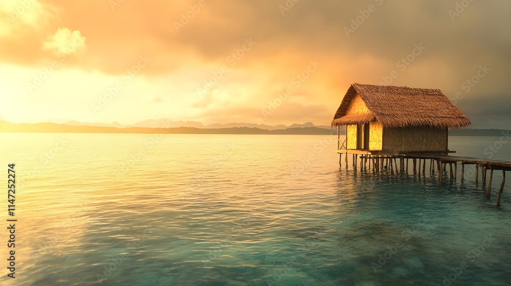 Small Hut with Thatched Roof by the Ocean. Small Hut with Thatched Roof by the Ocean.