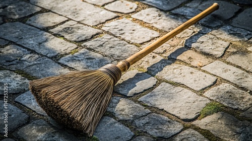 Wallpaper Mural Classic Broom on Cobblestone Pathway in Natural Light Torontodigital.ca