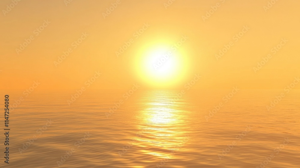 Fototapeta premium Serene Sunset Over Calm Ocean Waters with Golden Reflections
