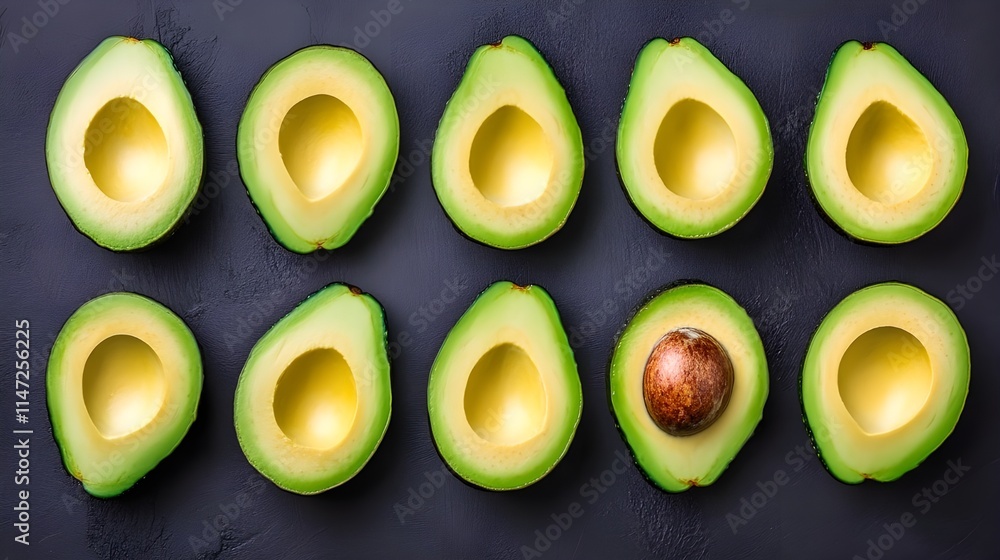 Half Avocados on Dark Marble. Half Avocados on Dark Marble.