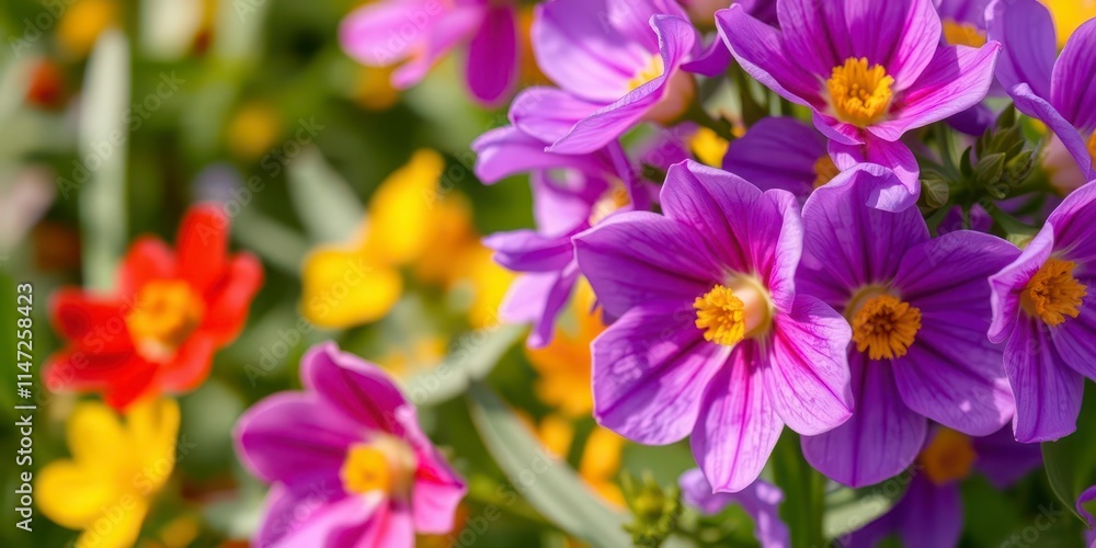 Vibrant purple flower petals and leaves in full bloom, bloom, nature, beauty Vibrant purple flower petals and leaves in full bloom, bloom, nature, beauty