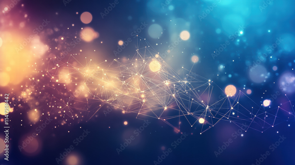 Obraz premium Abstract digital background with glowing connections and polygonal mesh lines, representing the concept of network technology or data transfer in cyberspace