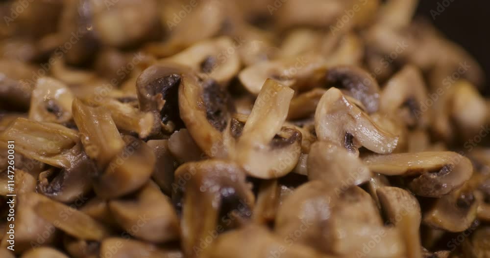 Close-up of fresh baked diced mushrooms Close-up of fresh baked diced mushrooms