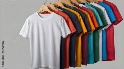 Collection set of colorful t-shirt, four different colors, tshirt mock-up isolated on transparent background, png