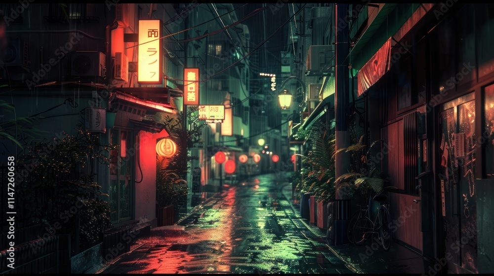 City streets at night, AI generated image City streets at night, AI generated image