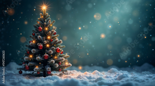 Wallpaper Mural Festive Christmas Tree on a Snowy Background Illustration Torontodigital.ca