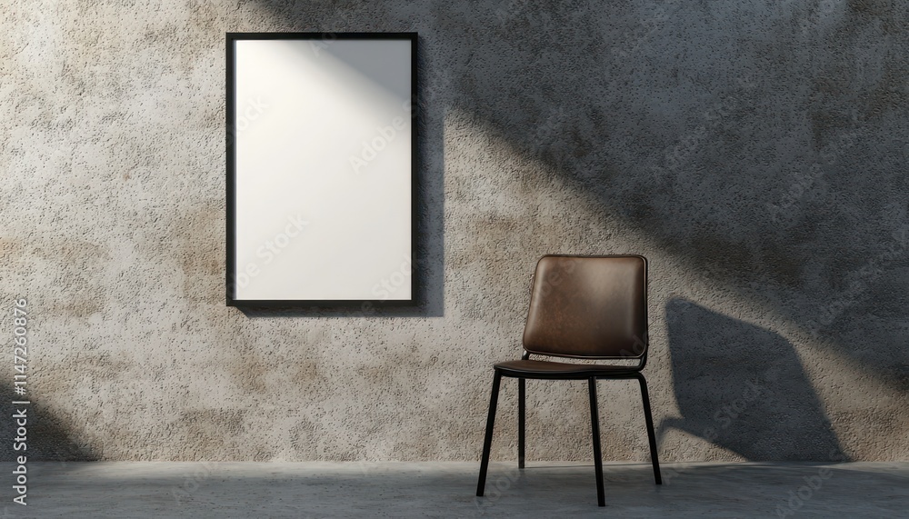 Simple white poster on a black-framed chair against a plain, minimal background. Simple white poster on a black-framed chair against a plain, minimal background.
