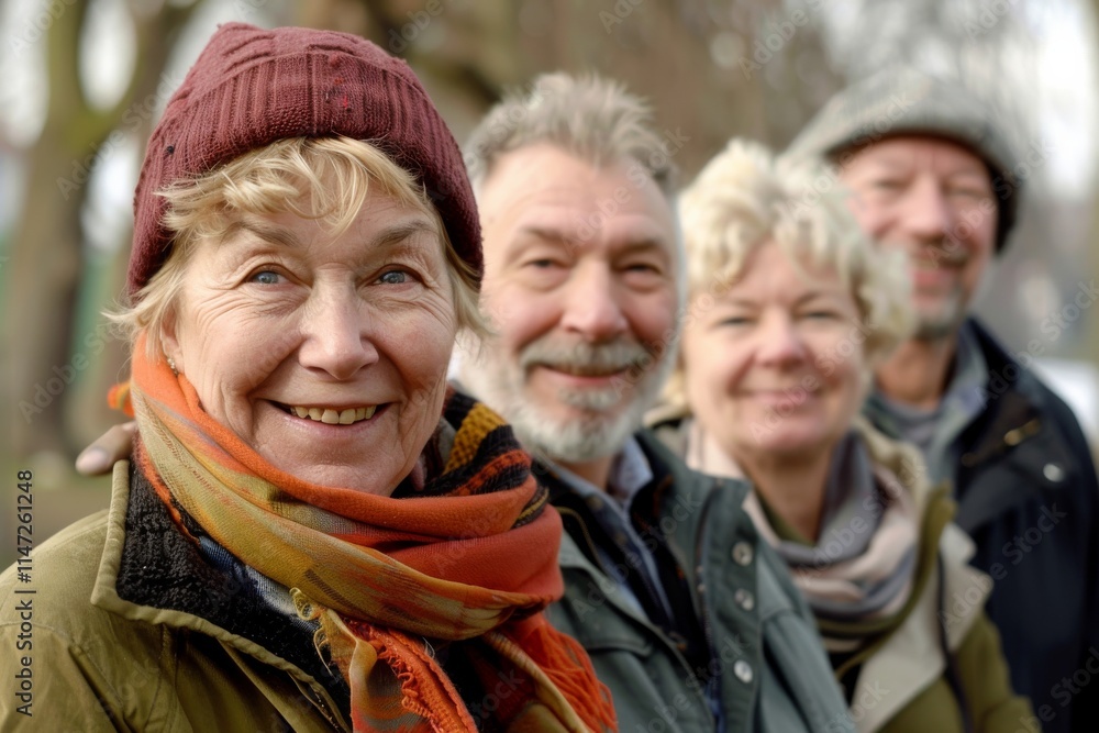 Portrait of a senior couple with their family in the park. Portrait of a senior couple with their family in the park.