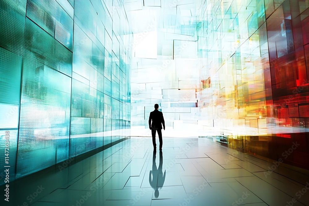 Silhouette Man Futuristic Cityscape Silhouette Man Futuristic Cityscape