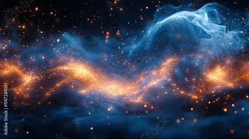 Abstract Cosmic Nebula With Golden And Blue Dust