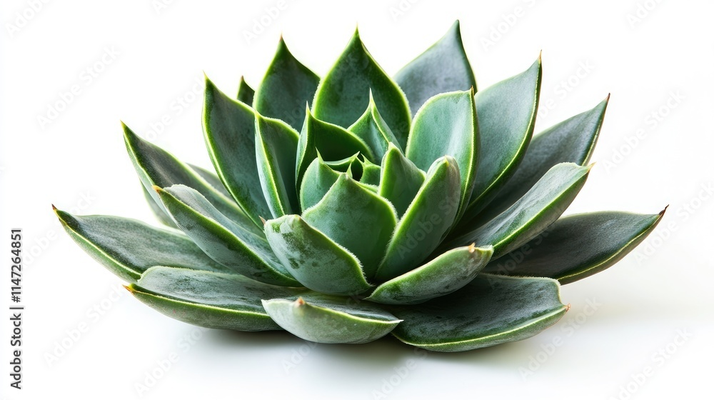 A lone succulent cactus plant with deep green leaves, set against a white background for a striking, minimalist composition A lone succulent cactus plant with deep green leaves, set against a white background for a striking, minimalist composition