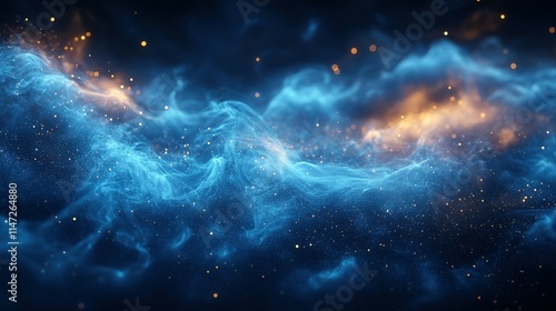 Abstract Blue and Gold Nebula Cosmic Dust Waves