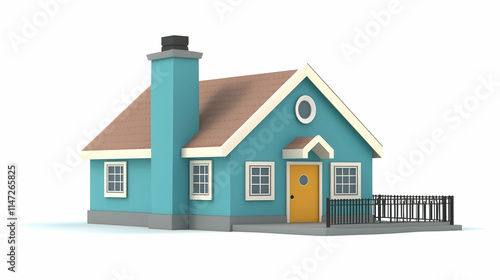 Wallpaper Mural A colorful, cartoon-style house with a chimney and a welcoming front porch. Torontodigital.ca