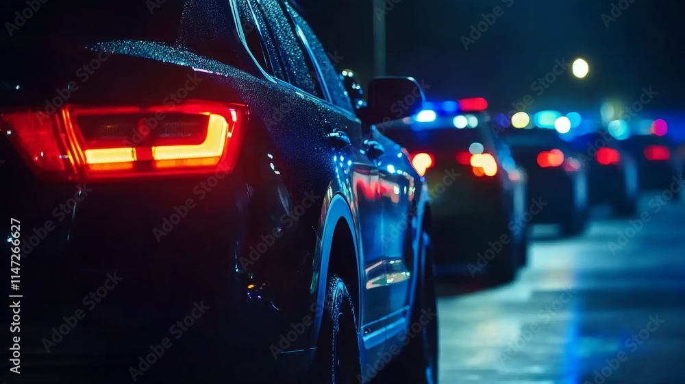 Police cars with flashing lights on a busy city street, symbolizing the importance of law enforcement and public safety in maintaining order and protecting citizens. Police cars with flashing lights on a busy city street, symbolizing the importance of law enforcement and public safety in maintaining order and protecting citizens.