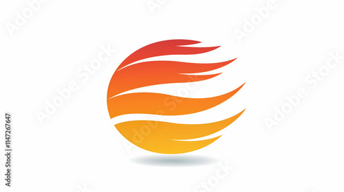 A stylized, circular logo featuring dynamic, flame-like shapes in warm colors. photo