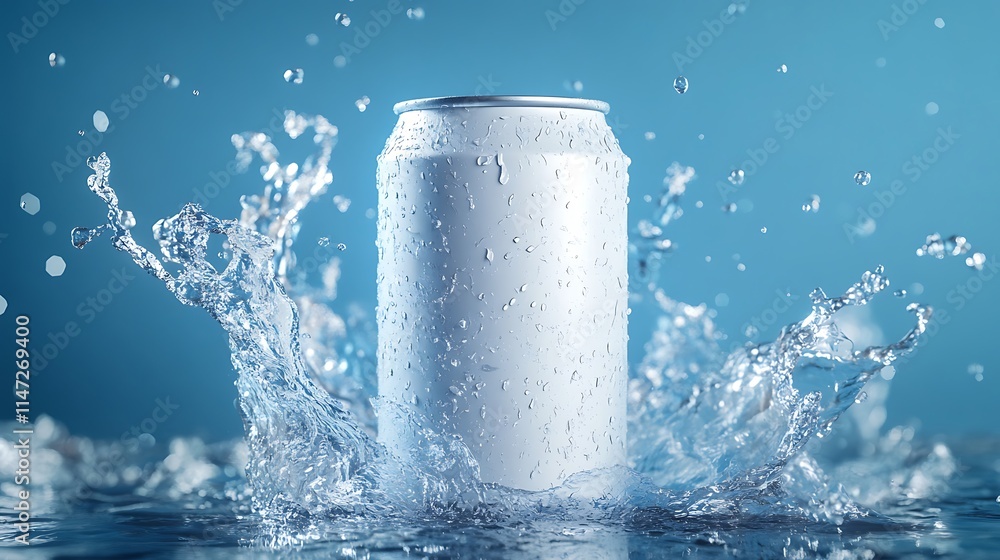 Refreshing Aluminum Can in a Splash of Water Refreshing Aluminum Can in a Splash of Water