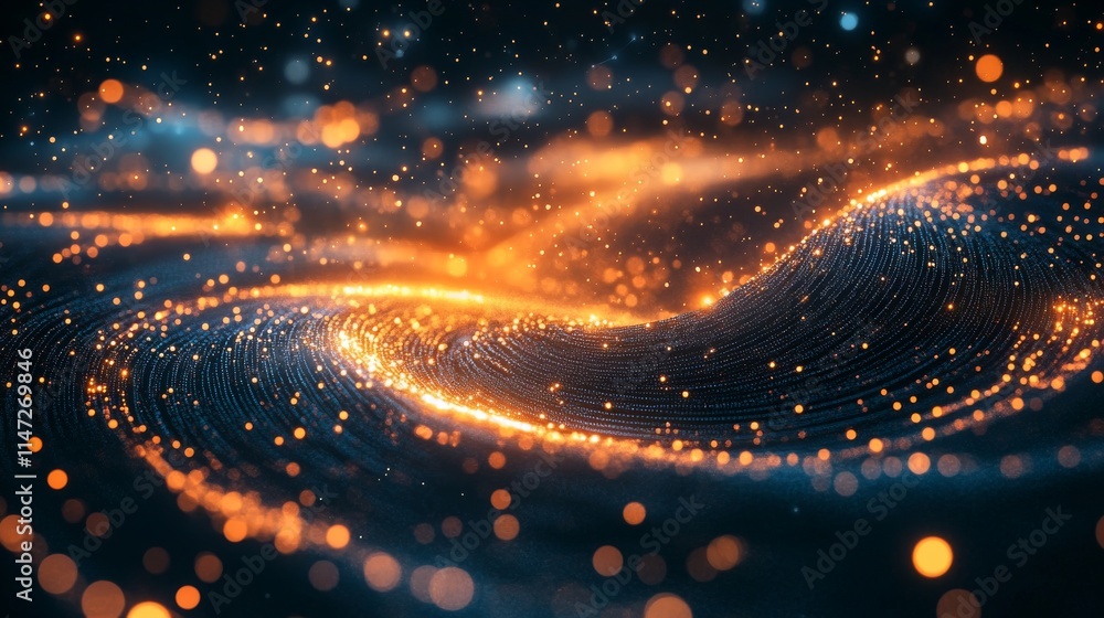 Fototapeta premium Swirling Digital Universe with Interconnected Lines and Bright Orbs