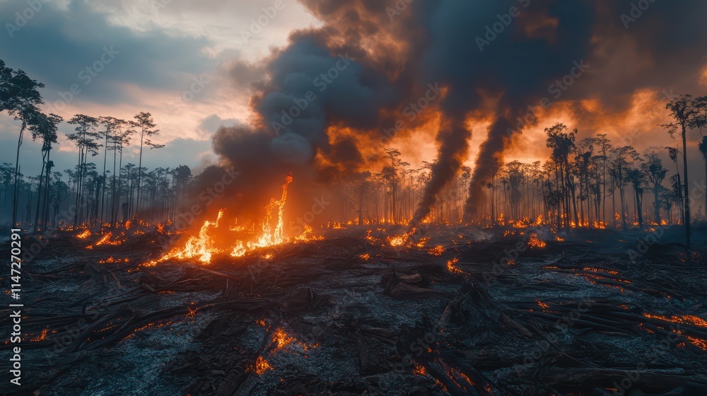 Forest fire burning trees and emitting smoke. Forest fire burning trees and emitting smoke.