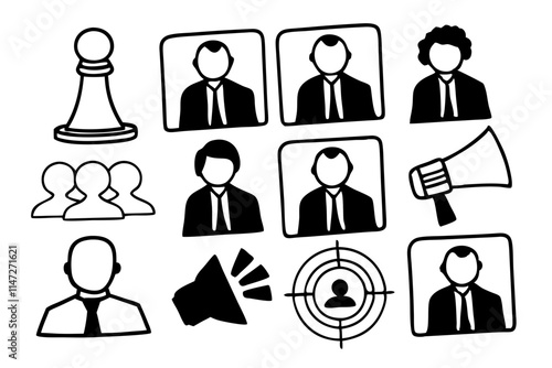 ten different kinds of management   icon on clear white background