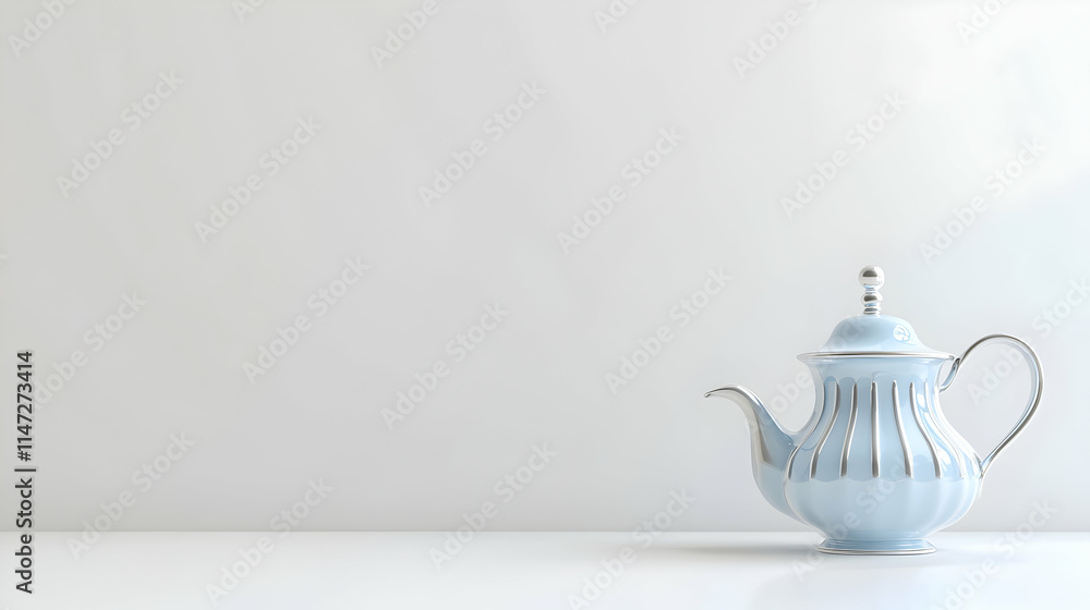 A light blue teapot with a silver handle on a minimalist background. A light blue teapot with a silver handle on a minimalist background.