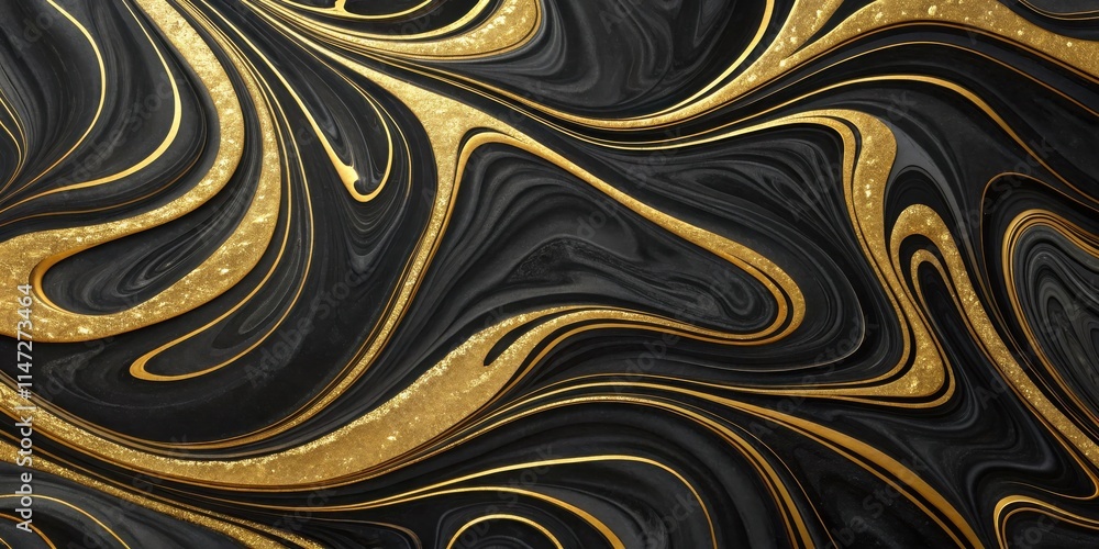 Black and Gold Swirling Abstract Pattern With Glittering Details Black and Gold Swirling Abstract Pattern With Glittering Details