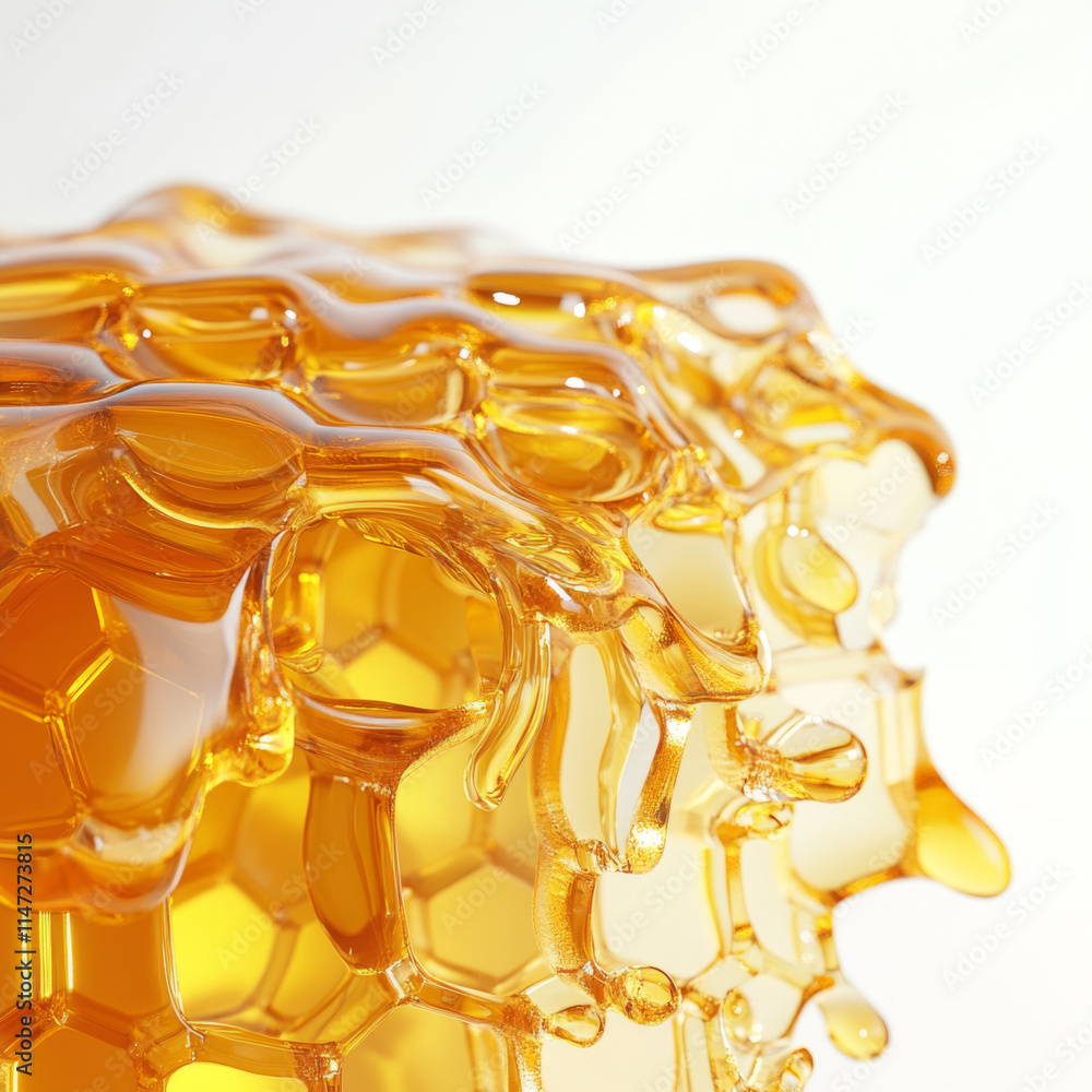 close up of golden honeycomb dripping with fresh honey, showcasing its intricate hexagonal pattern and glossy texture. image captures natural beauty and richness of honey close up of golden honeycomb dripping with fresh honey, showcasing its intricate hexagonal pattern and glossy texture. image captures natural beauty and richness of honey