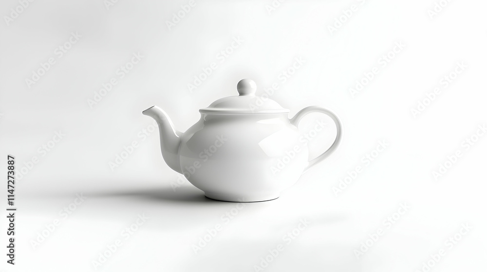 A simple white teapot on a clean, bright surface, emphasizing minimalism and elegance. A simple white teapot on a clean, bright surface, emphasizing minimalism and elegance.