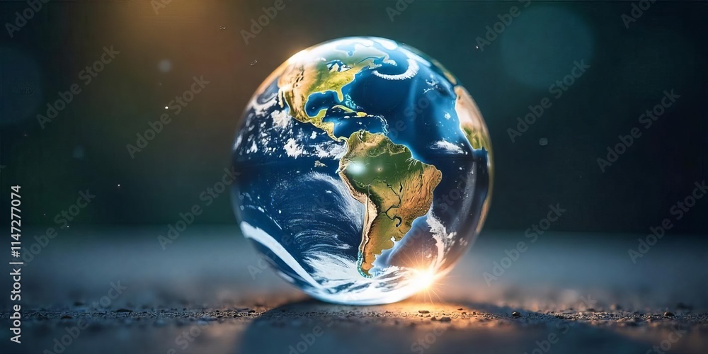 Naklejka premium Detailed Earth Globe on a Dark Surface, Inspiring a Sense of Wonder