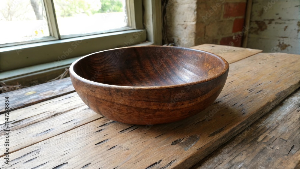 A rustic wooden bowl sits on a weathered table, capturing the essence of simple elegance. A rustic wooden bowl sits on a weathered table, capturing the essence of simple elegance.