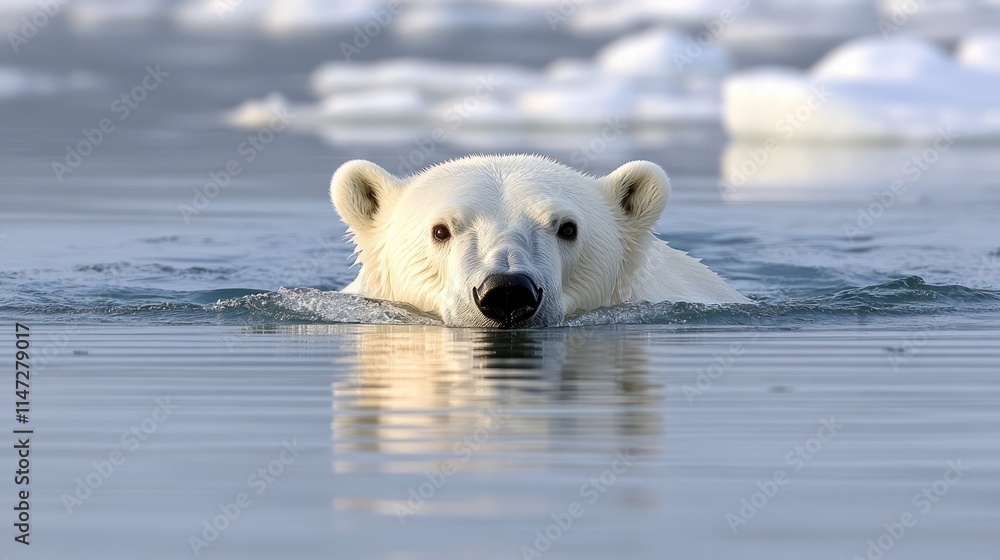 Polar bear swimming in icy Arctic waters. Polar bear swimming in icy Arctic waters.