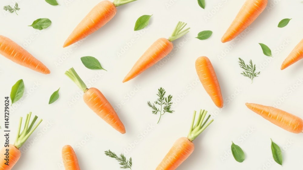 Fresh Carrots and Green Leaves Pattern Background Fresh Carrots and Green Leaves Pattern Background