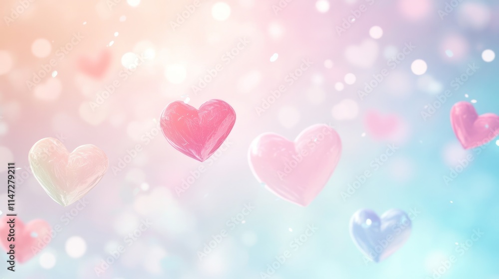 Pastel Hearts Floating in a Dreamy Background Pastel Hearts Floating in a Dreamy Background